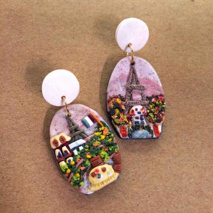Paris France Polymer Clay Earrings