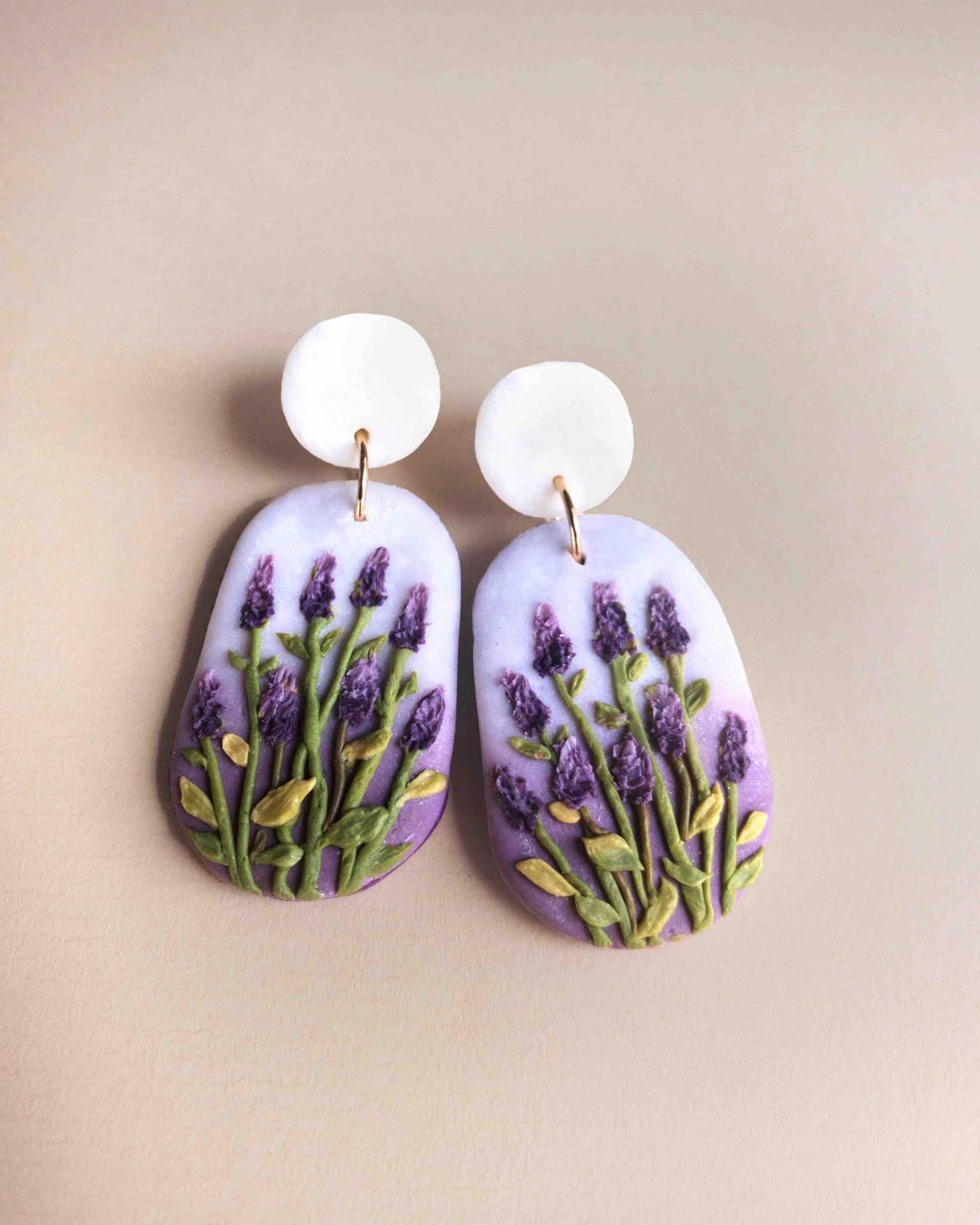 Lavender Field Polymer Clay Earrings