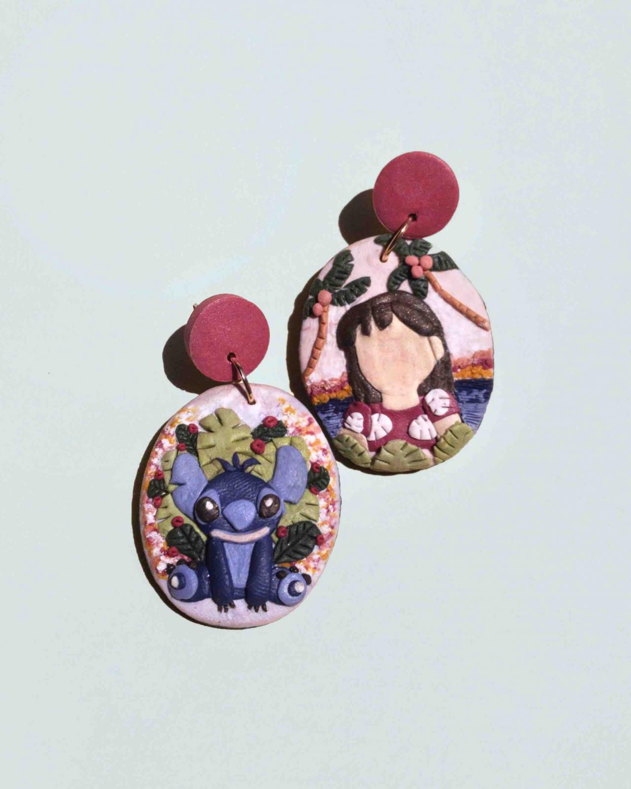 Lilo and Stitch Polymer Clay Earrings