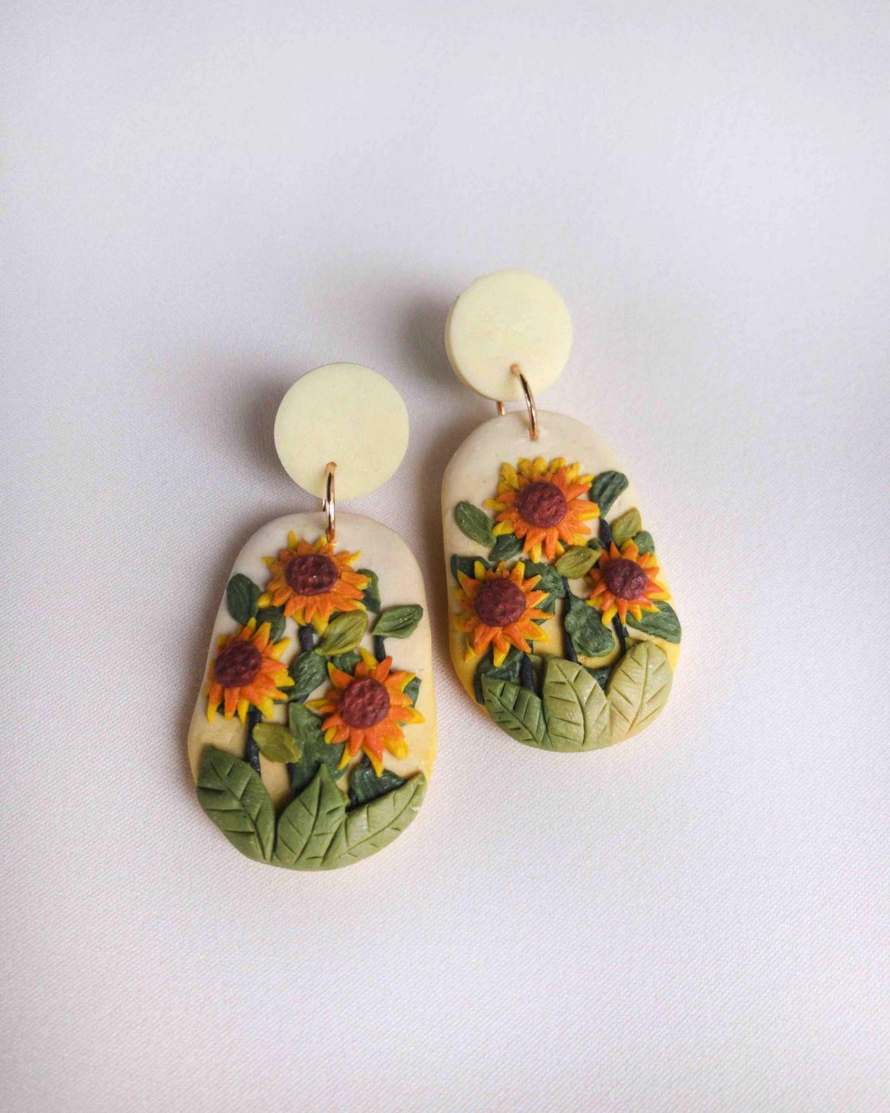 Sunflower Field Polymer Clay Earrings