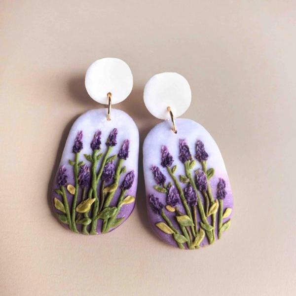 Lavender Field Polymer Clay Earrings