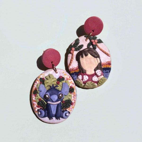 Lilo and Stitch Polymer Clay Earrings