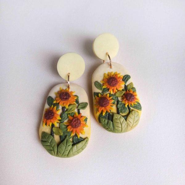 Sunflower Field Polymer Clay Earrings